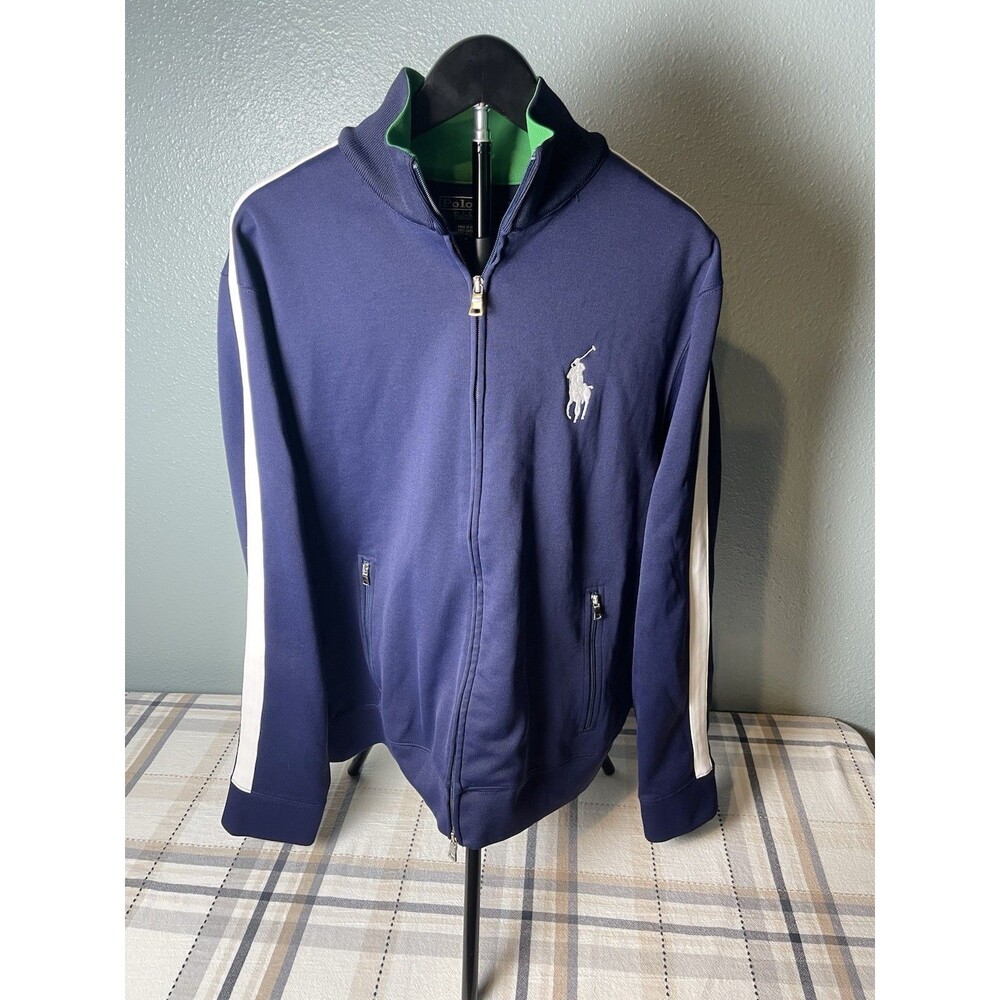Polo Ralph Lauren Jacket Mens Medium Blue White Full Zip Track Big Pony